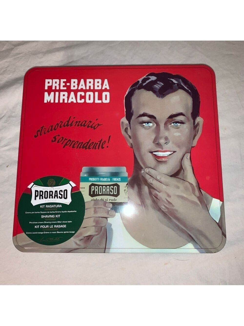 Empty Proraso "Pre-Barba Miracolo" Shaving Kit tin vintage look